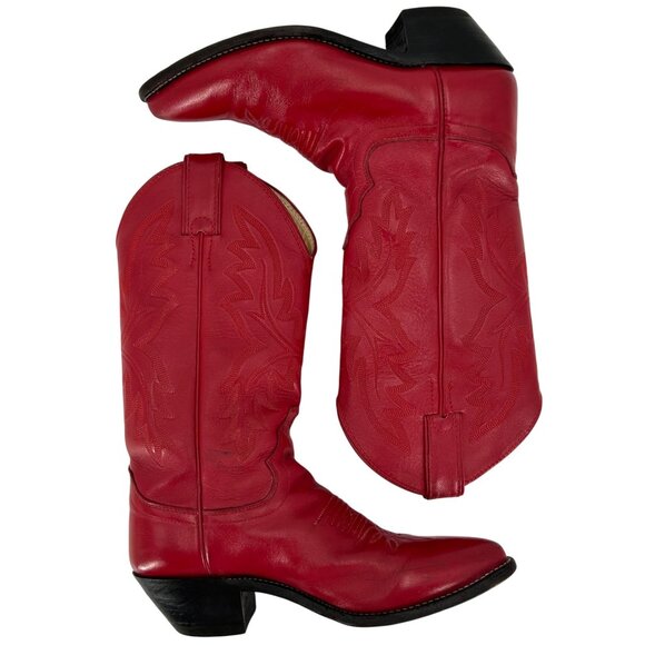 Justin Cowgirl Boots Womens size 5.5B Red Leather Cowboy Western Boots 4905 USA - Picture 4 of 14